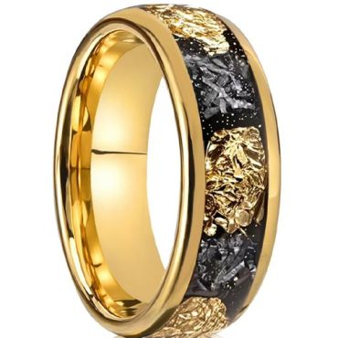 ***COI Gold Tone Titanium Dome Court Ring With Meteorite & Gold Foil-01435A