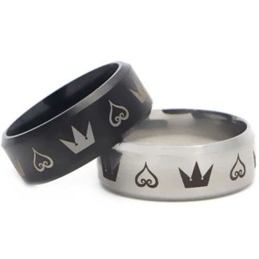 ***COI Titanium Black/Silver Kingdom & Heart Beveled Edges Ring-01436A