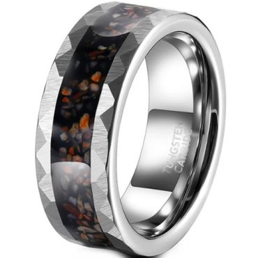 ***COI Tungsten Carbide Faceted Ring With Dinosaur Bone-01444A