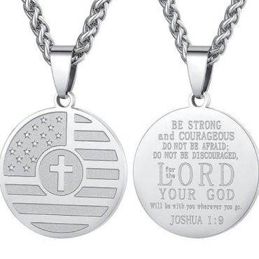 ***COI Titanium Black/Gold Tone/Silver American Flag Cross Prayer Pendant-01451A