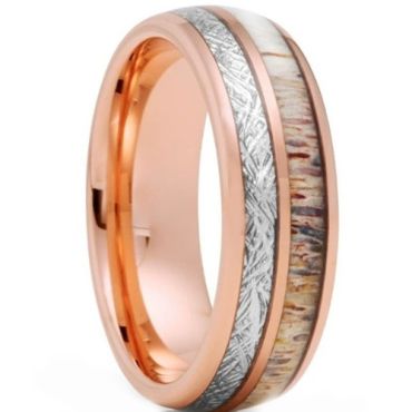 ***COI Rose Titanium Meteorite & Deer Antler Dome Court Ring-01452A