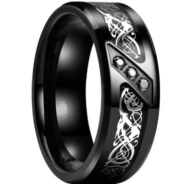 ***COI Black Titanium Dragon Ring With Cubic Zirconia-01458A