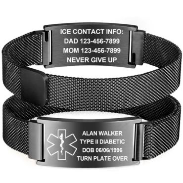 ***COI Titanium Black/Gold Tone/Rose/Silver Medical Alert Bracelet With Steel Clasp(Length: 8.27 inches)-01460A