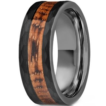 ***COI Black Tungsten Carbide Faceted Ring With Wood-01467A
