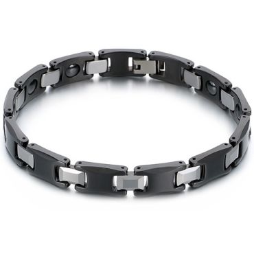 ***COI Tungsten Carbide Black Silver Bracelet With Steel Clasp(Length: 8.66 inches) -01475A
