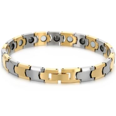 ***COI Tungsten Carbide Silver/Gold Tone Silver Bracelet With Steel Clasp(Length: 7.87 inches) -01479A