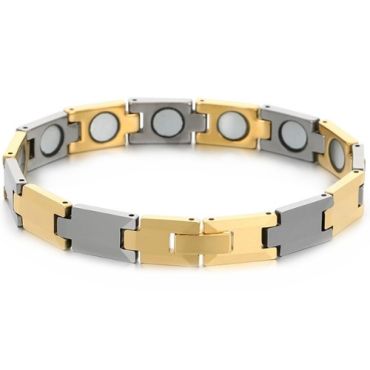 ***COI Tungsten Carbide Black/Gold Tone Silver Bracelet With Steel Clasp(Length: 7.87 inches) -01480A