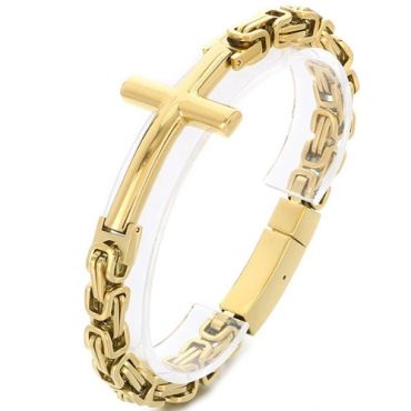 ***COI Titanium Black/Gold Tone/Silver Cross Bracelet With Steel Clasp(Length: 9.06 inches) -01484A