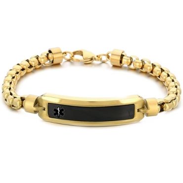 ***COI Titanium Black Gold Tone/Silver Medical Alert Bracelet With Steel Clasp(Length: 8.46 inches)-01485A