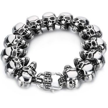 ***COI Titanium Black/Gold Tone/Silver Skull Bracelet With Steel Clasp(Length: 8.66 inches) -01490A