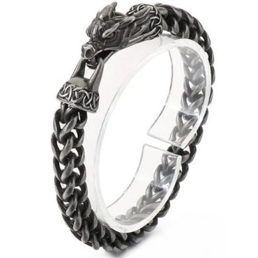 ***COI Titanium Black/Gold Tone/Silver Dragon Bracelet With Steel Clasp(Length: 8.27 inches) -01491A