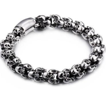***COI Titanium Black/Gold Tone/Silver Skull Bracelet With Steel Clasp(Length: 8.85 inches) -01494A