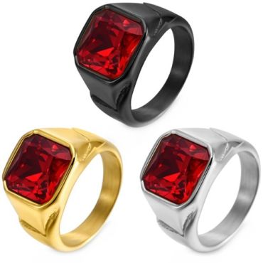 ***COI Titanium Black/Gold Tone/Silver Ring With Created Red Ruby-01498A