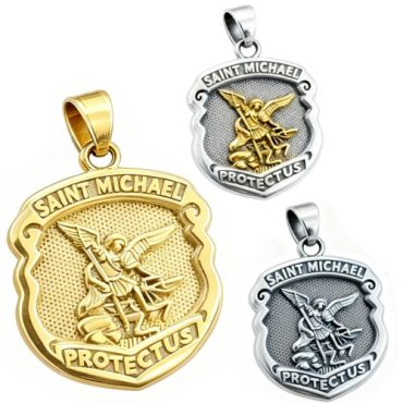 ***COI Titanium Silver/Gold Tone/Gold Tone Silver Saint Michael Protect Us Pendant-01502A
