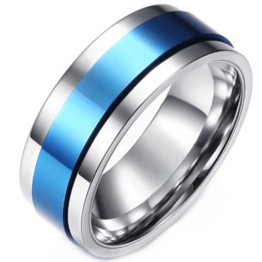***COI Titanium Silver Black/Blue Rotating Ring-01517A