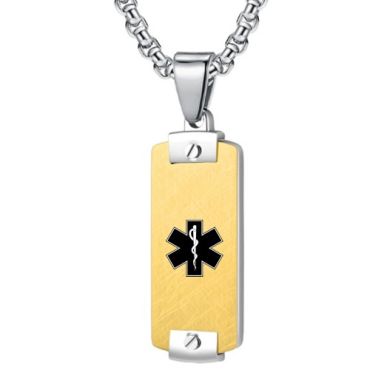 ***COI Titanium Black/Gold Tone/Blue Silver Medical Alert Pendant-01531A