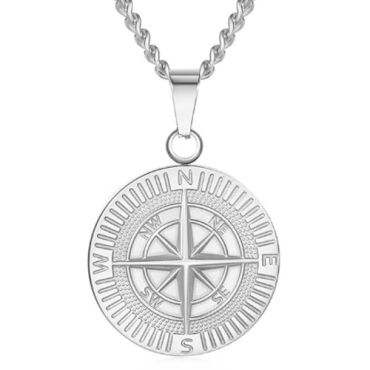 ***COI Titanium Black/Silver/Gold Tone Compass Pendant-01535A