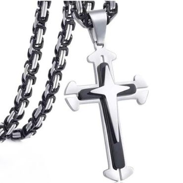 ***COI Titanium Black Silver Cross Pendant-01536A
