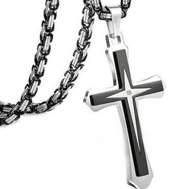 ***COI Titanium Black/Gold Tone Silver Cross Pendant With Cubic Zirconia-01537A