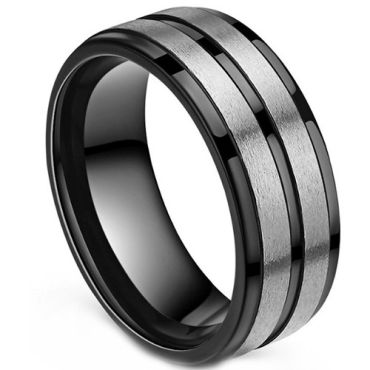 ***COI Tungsten Carbide Center Groove Beveled Edges Ring-01550A