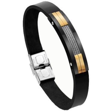***COI Titanium Black Gold Tone Wire Rubber Bracelet With Steel Clasp(Length: 8.27 inches)-01551A