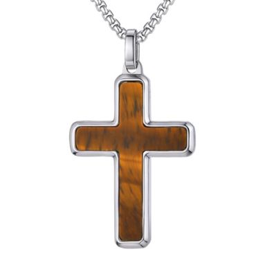 ***COI Titanium Tiger Eye Cross Pendant-01558A
