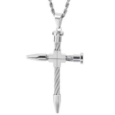 ***COI Titanium Black/Gold Tone/Silver/Blue Wire Cross Pendant-01560A