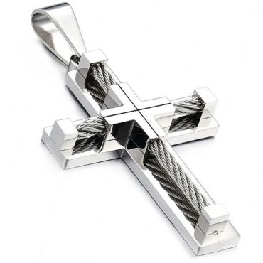 ***COI Titanium Black/Gold Tone/Silver/Rose Wire Cross Pendant-01561A