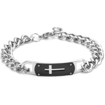 ***COI Titanium Black Silver Cross Bracelet With Steel Clasp(Length: 8.66 inches)-01564A