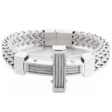 ***COI Titanium Black/Gold Tone/Silver Cross Wire Bracelet With Steel Clasp(Length: 8.27 inches)-01565A