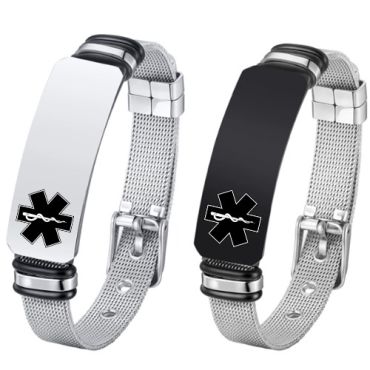 ***COI Titanium Black Silver Medical Alert Bracelet With Steel Clasp(Length: 8.27 inches)-01571A