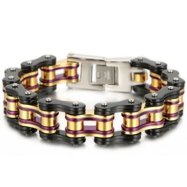 ***COI Titanium Black Gold Tone Purple Bracelet With Steel Clasp(Length: 8.66 inches)-01573A