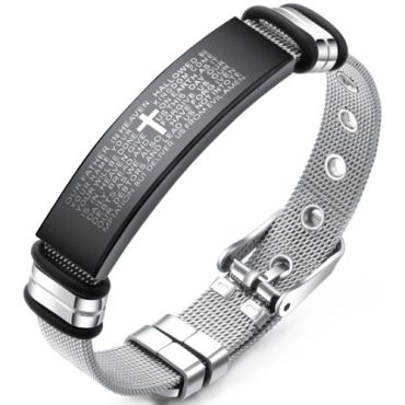 ***COI Titanium Black Silver Cross Prayer Bracelet With Steel Clasp(Length: 8.27 inches)-01574A