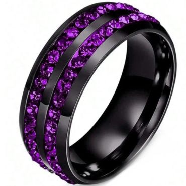 ***COI Black Titanium Created Red Ruby/Purple Amethyst Dome Court Ring-01576A