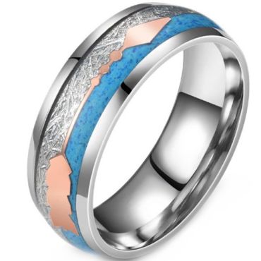 ***COI Titanium Rose Silver Meteorite & Turquoise Dome Court Ring With Arrows-01580A