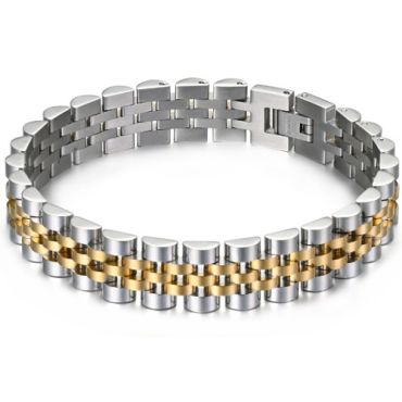 ***COI Titanium Gold Tone Silver Bracelet With Steel Clasp(Length: 8.27 inches)-01590A