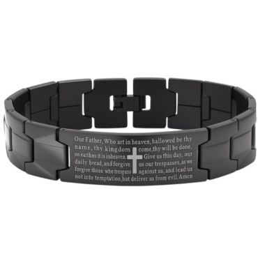 ***COI Black Titanium Cross Prayer Bracelet With Steel Clasp(Length: 8.07 inches)-01591A