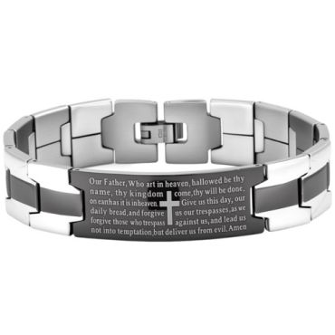 ***COI Titanium Black Silver Cross Prayer Bracelet With Steel Clasp(Length: 8.07 inches)-01592A