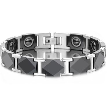 ***COI Titanium Gold Tone/Silver Ceramic Bracelet With Steel Clasp(Length: 8.27 inches)-01596A