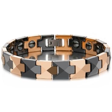 ***COI Titanium Gold Tone/Rose Black Ceramic Bracelet With Steel Clasp(Length: 8.27 inches)-01597A