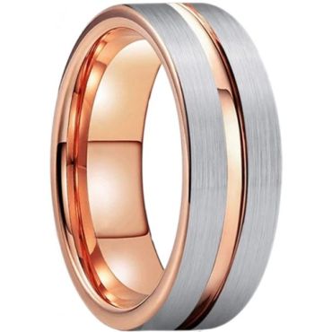 ***COI Tungsten Carbide Rose Silver Center Groove Ring-01600A