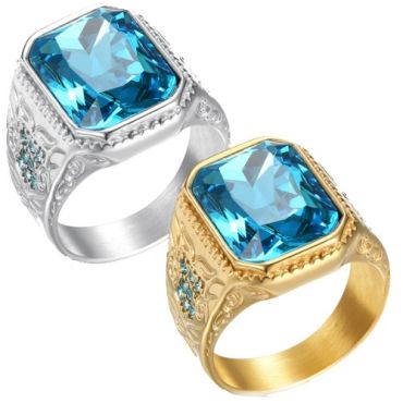 ***COI Titanium Gold Tone/Silver Celtic Ring With Blue Topaz-01606A