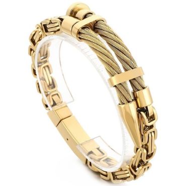 ***COI Titanium Black/Gold Tone/Silver Wire Bracelet With Steel Clasp(Length: 8.27 inches)-01610A