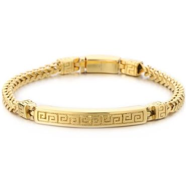 ***COI Titanium Gold Tone/Silver Greek Key Pattern Bracelet With Steel Clasp(Length: 8.46 inches)-01614A