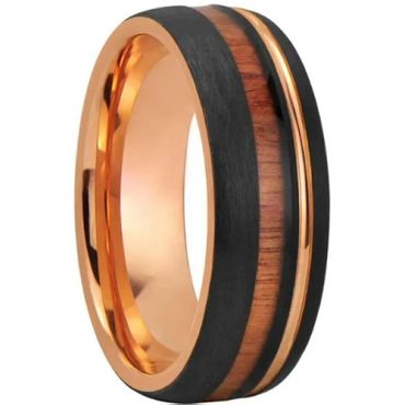 ***COI Tungsten Carbide Black Rose Offset Groove Ring With Koa Wood-01617A