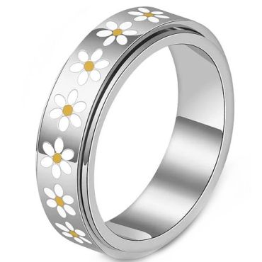 ***COI Titanium Gold Tone/Silver Floral Rotating Ring With Ceramic-01620A