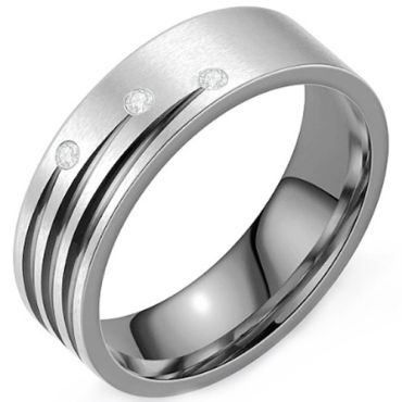 ***COI Titanium Gold Tone Silver/Black Silver Ring With Cubic Zirconia-01622A