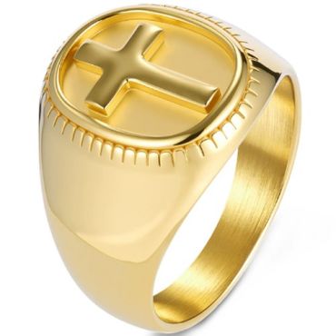 ***COI Titanium Black/Gold Tone/Silver Cross Ring-01623A