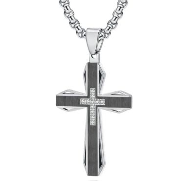 ***COI Titanium Black Blue/Gold Tone Silver/Black Silver Cross Pendant With Cubic Zirconia-01625A