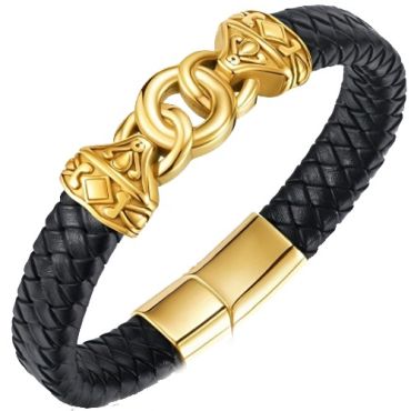 ***COI Gold Tone Titanium Infinity & Celtic Genuine Leather Bracelet With Steel Clasp(Length: 8.27 inches)-01631A
